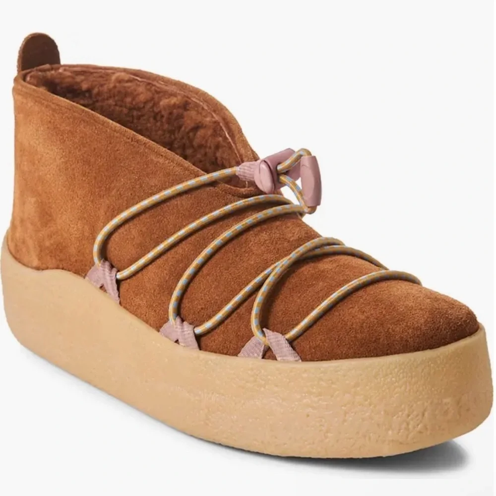 NWT Free People Snowdrop Micro Genuine Shearling Boot in Brown Suede Size 6